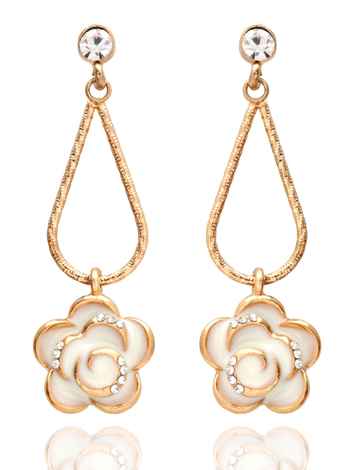 Buy Crunchy Fashion Gold Plated White Flower Stylish Drop Earrings - Purplle