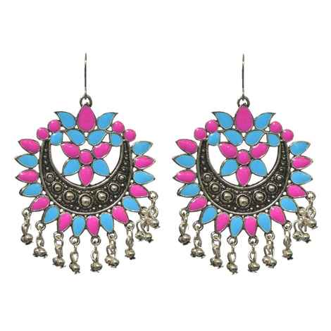 Buy Crunchy Fashion Oxidised Silver Multicolored Afghan Earrings For Women - Purplle