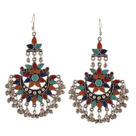 Buy Crunchy Fashion Oxidised Silver Multicolored Afghan Earrings For Women 1 Pair - Purplle