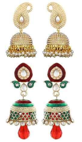 Buy Crunchy Fashion Crunchy Fashion Traditional Jhumka Earrings Combo For Girls - Purplle