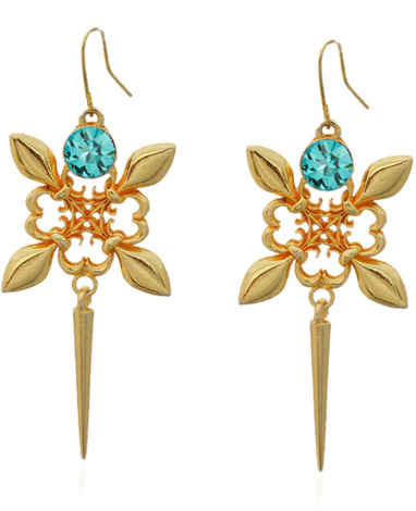 Buy Crunchy Fashion Drama Ornate Golden Aqua Earrings - Purplle