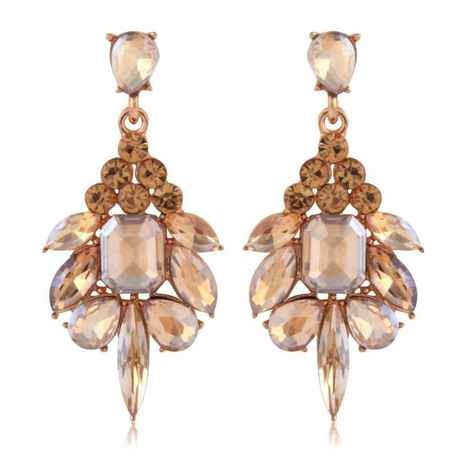 Buy Crunchy Fashion Golden Crystals Chandelier Earrings - Purplle