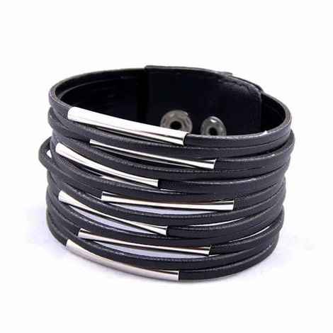 Buy Crunchy Fashion Leather Multi Strap Bracelet-Black - Purplle