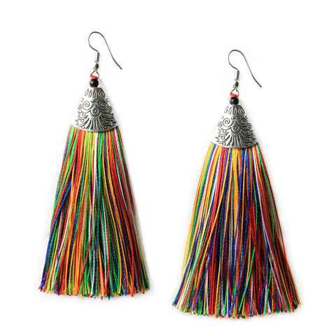 Buy Crunchy Fashion Multi-colored Long Tassel Earrings for Women - Purplle