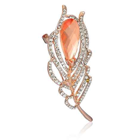 Buy Crunchy Fashion Peach Crystal Feather Leaf Brooch for Men & Women - Purplle