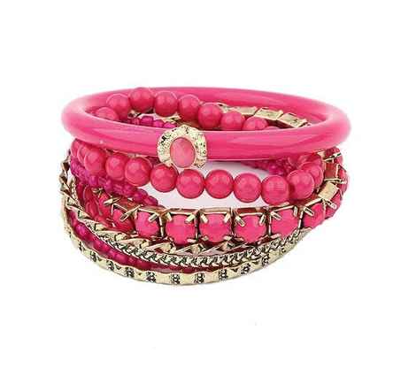 Buy Crunchy Fashion Pink Ocean Beads Multilayer Bangles Set - Purplle