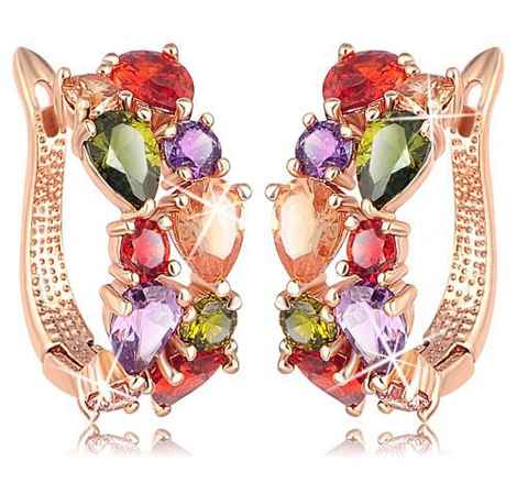 Buy Crunchy Fashion Sparkling Colors Flowerets Vine Swiss Cubic Zirconia Clip-On Earrings - Purplle