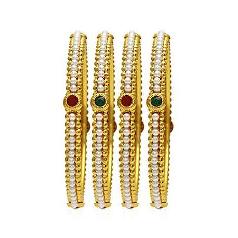 Buy Crunchy Fashion Traditional Gold Platted Pearl Studded Bangle Set - Purplle