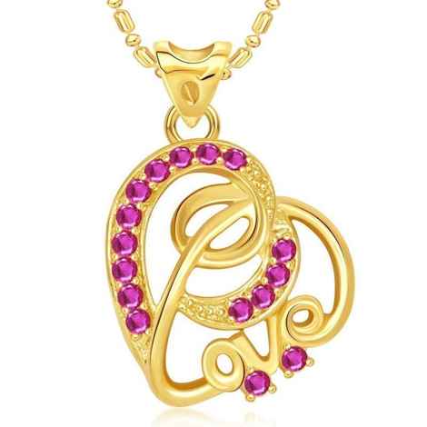 Buy Lishmark Trendy Alloy Fashionlove Heart Valentine Gold Plated Pink Cz Pendant With Chain - Purplle