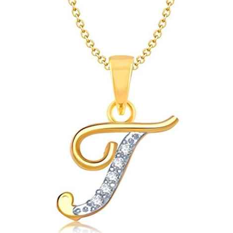 Buy Lishmark Alphabet Collection Initial Pendant Letter "T" Gold And Rhodium Plated & Chain - Purplle