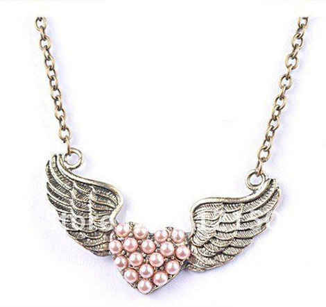 Buy Lishmark New Jewelry Fashion Pearl Heart Wings Retro Pendant Sweater Chain Necklace - Purplle
