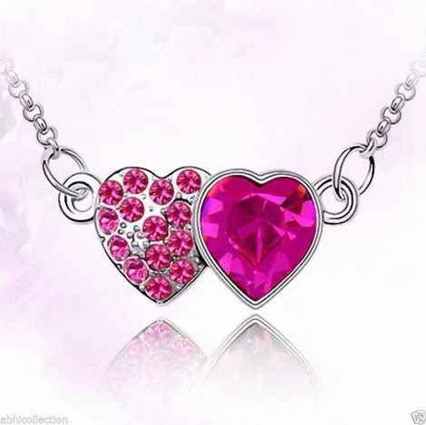 Buy Lishmark Womens 9K White Gold Filled Aaa Cz Crystal Double Hart Necklace & Pendant - Purplle