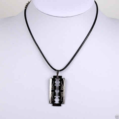 Buy Lishmark Fashion Jewelry Silver Color Shaving Knife Pendant Black Leather Necklace 18? - Purplle