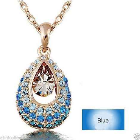Buy Lishmark Crazy Stuff Womens 9K Yellow Gold Filled Aaa Cz Blue Necklace With Pendant - Purplle