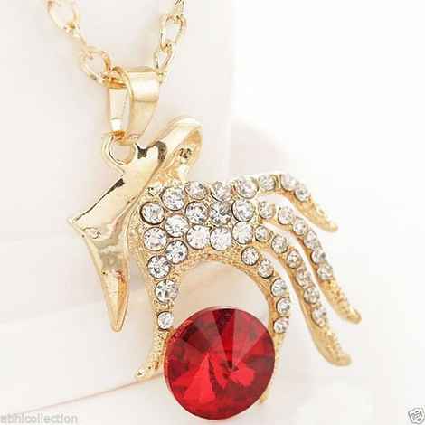 Buy Lishmark Womens 9K Yellow Gold Filled Hand Shape White & Red Crystal Necklace & Pendant - Purplle