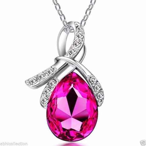 Buy Lishmark Womens 9K White Gold Filled Aaa Cz & Pink Crystal Stone Necklace With Pendant - Purplle