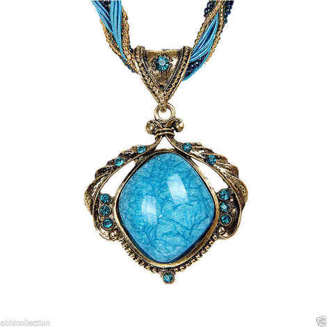 Buy Lishmark Vintage Rhinestone Crystal Glass Beads Lucky Resin Bronze Pendant Chain Necklace - Purplle