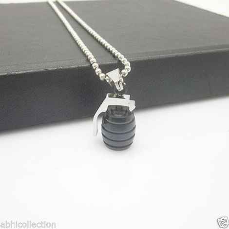 Buy Lishmark Men Women Stainless Steel Black Silver Grenade Chain With Pendant - Purplle