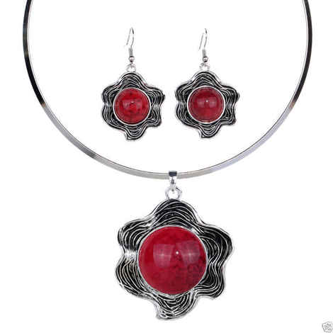 Buy Lishmark Fashion Jewelry Alloy Silver Plated Turquoise Trendy Necklace And Earrings Set 2 - Purplle