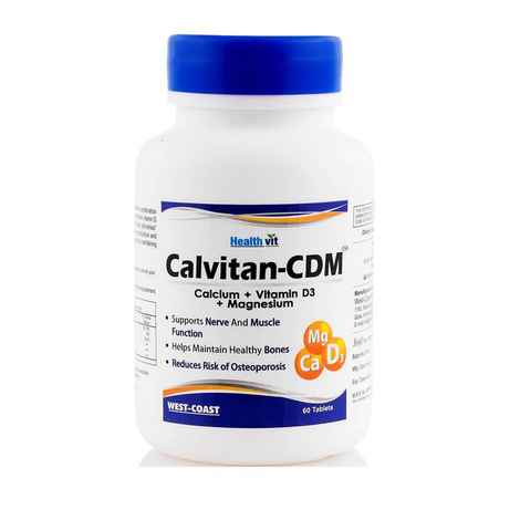 Buy Healthvit Calvitan-Cdm Calcium + Vitamin D3 + Magnesium 60 Tablets - Purplle