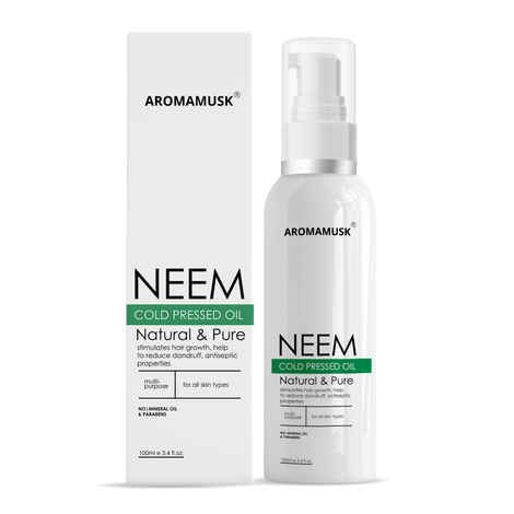 AromaMusk USDA Organic 100% Pure Cold Pressed Neem Oil For Hair, Skin & Nails - Natural Insect Repellent (100 ml)