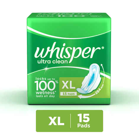 Whisper Ultra Clean Sanitary Pads XL Wings 15 pc Pack