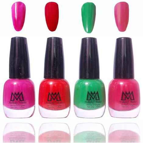 Buy Makeup Mania Premium Nail Polish - Combo of 4 Exclusive Nail Paint - Pink, Red, Green, Magenta, 12 ml each bottle (MM#27) - Purplle