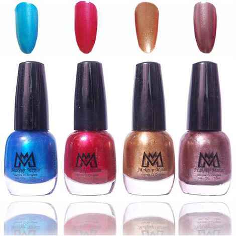 Buy Makeup Mania Premium Nail Polish - Combo of 4 Frost Shine Nail Paint - Blue, Red, Golden, Grey Silver, 12 ml each bottle (MM#34) - Purplle