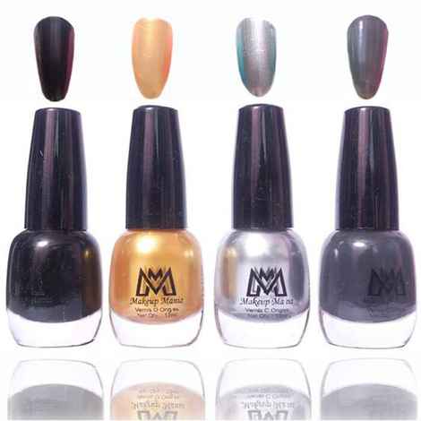 Makeup Mania Premium Nail Polish - Combo of 4 Exclusive Nail Paint - Black, Grey, Golden, Silver, 12 ml each bottle (MM#42)