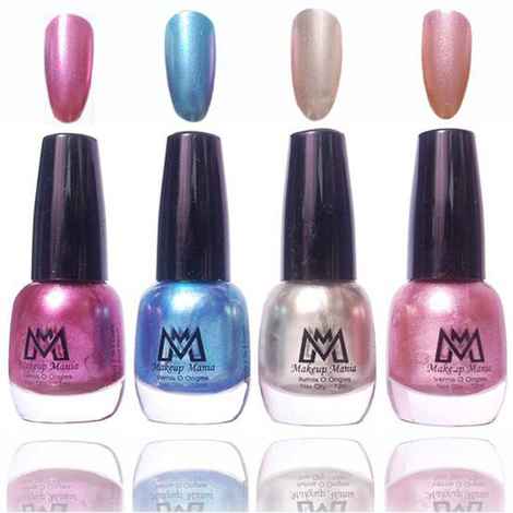 Makeup Mania Premium Nail Polish - Combo of 4 Pearl Nail Paint - Light Blue, Silver, Mauve, 12 ml each bottle (MM#43)