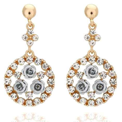 Buy Crunchy Fashion Crystal Embellished Silver Flowers Earrings - Purplle