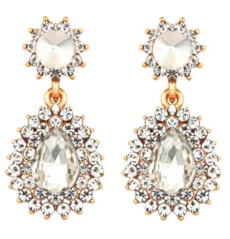 Buy Crunchy Fashion Gold Plated White Crystal Drop Earrings For Women & Girls - Purplle