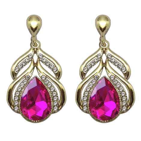 Buy Crunchy Fashion Pink Crystal Long Drop Earrings - Purplle