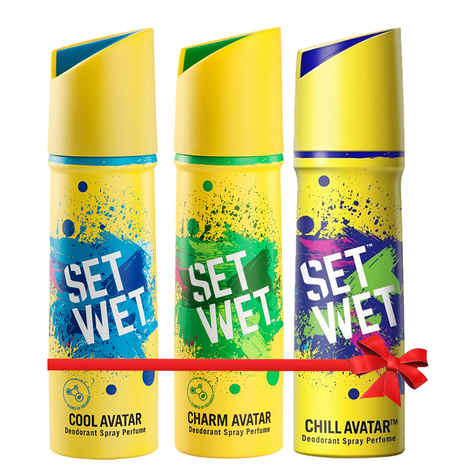 Set Wet Cool, Charm and Chill Avatar Deodorant Spray Perfume, 150 ml Each (Pack of 3)