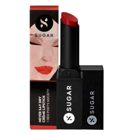 SUGAR Cosmetics Never Say Dry Creme Lipstick - 11 Red Poet's Society (Classic Red)