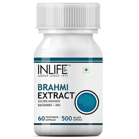 INLIFE Brahmi / Bacopa Monnieri Extract (Bacosides > 25%) Supplement, 500 mg – 60 Vegetarian Capsules