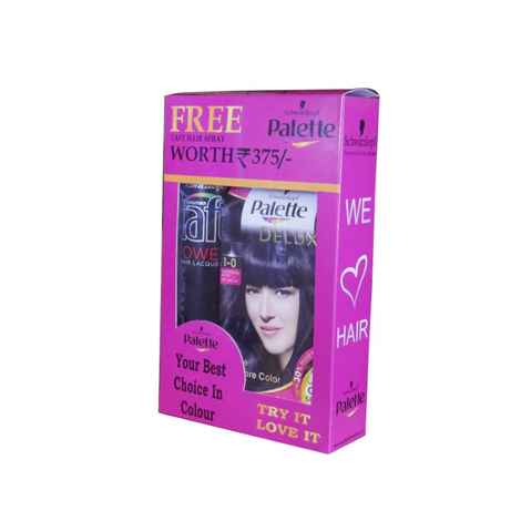 Buy Schwarzkopf Palette Deluxe Intense Oil Care Color 1-0 Deep Natural Black (115 ml) & Free All Weather Taft Power Hair Lacquer (250 ml) - Purplle