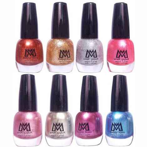Buy Makeup Mania Premium Nail Polish - Combo of 8 Unique Glitter Nail Paint - Golden Brown, Pearl & Shimmery Silver, Purple, Metallic Blue, Shining Pink - 12 ml each bottle (MM# 11-43) - Purplle