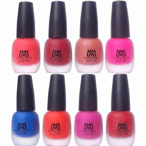Buy Makeup Mania Premium Nail Polish - Combo of 8 Velvet Matte Nail Paint - Orange, Maroon, Brown, Pink, Blue, Light Magenta, Deep Red - 12 ml each bottle (MM# 16-18) - Purplle