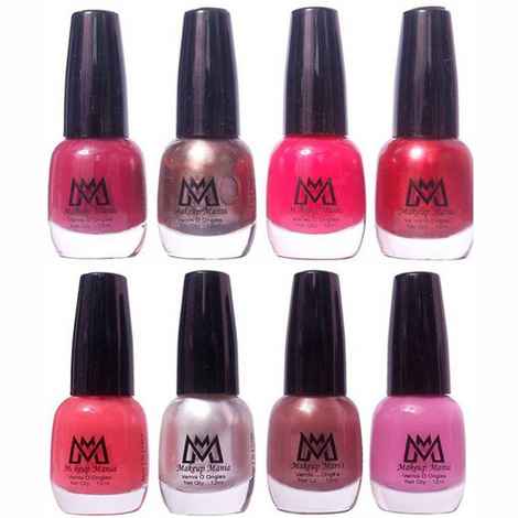 Makeup Mania Premium Nail Polish - Combo of 8 Trendy Nail Paint Set- Red, Coffee, Peach, Shine Red, Silver, Brown, Mauve - 12 ml each bottle (MM# 23-33)