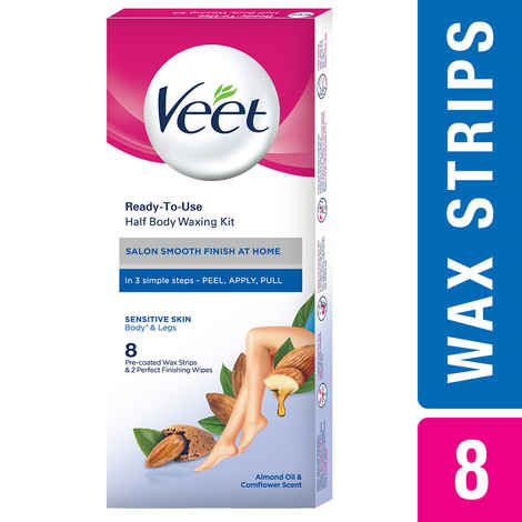Veet Half Body Waxing Kit, Easy-Gelwax Technology, Sensitive Skin- 8 Strips