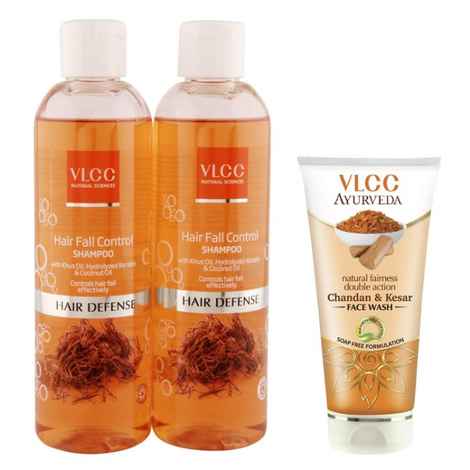 VLCC Hair Fall Shampoo 350 ML (Buy1 Get1) & Kesar Chandan Face Wash Combo (450 ml)