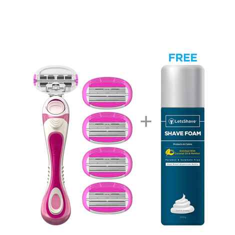 Buy LetsShave Evior 6 Body Razor Kit for Women - Pack of 4 + Razor Handle + Razor Cap + FREE ( Shaving Foam 200 g) - Purplle