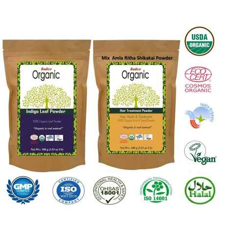 Buy Radico Organic Indigo Leaf With Mixture Of Amla Ritha Shikakai Powder (200 g) - Purplle