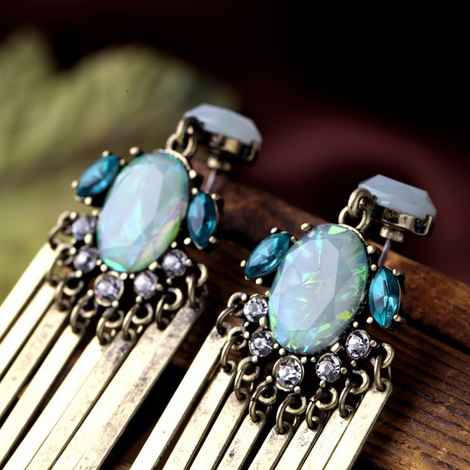 Buy Femnmas Blue Stone Tassel Earrings - Purplle