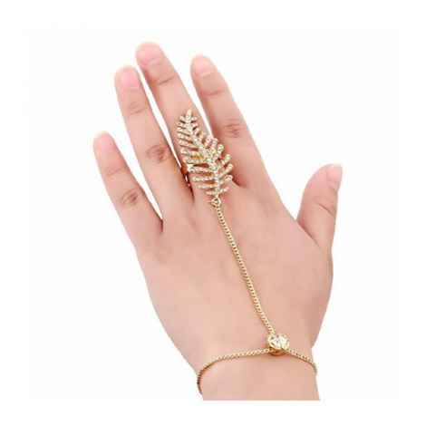 Buy Femnmas Golden Leaves Ring Chain Hand Harness - Purplle