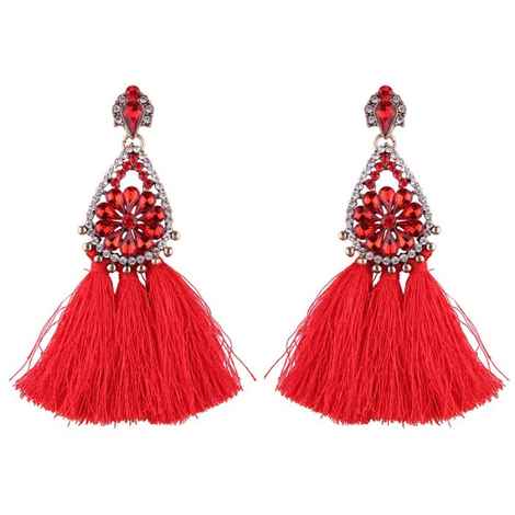 Buy Femnmas Red Bling Stone Thread Tassel Party Earrings - Purplle