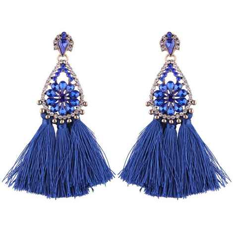 Buy Femnmas Blue Stone Thread Tassel Gypsy Collection Earrings - Purplle