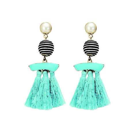 Buy Femnmas Turquoise Blue Tassel Striped Thread Tassel Earrings - Purplle