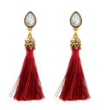 Buy Femnmas Elegant Stone Studded Maroon Thread Tassel Party Earrings - Purplle